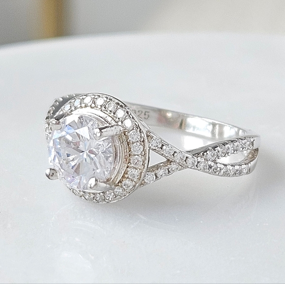 Round Halo Engagement Style Ring, 925 Sterling Silver Charmed Aroma - Picture 2 of 9